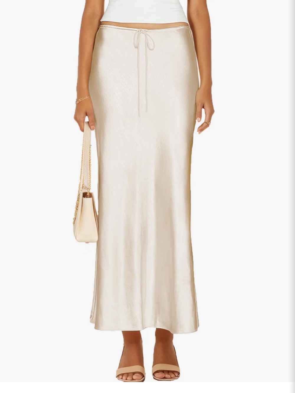 Womens Satin Silk Maxi Skirts Drawstring Casual A-Line Long Skirt